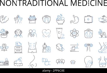 Icons-Kollektion für nicht-traditionelle Medizinlinien. Alternative Medizin, Komplementärmedizin, ganzheitliche Medizin, Integrative Medizin, Naturopathie Stock Vektor