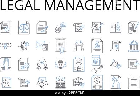 Sammlung der Liniensymbole für die Rechtsverwaltung. Medizinische Verwaltung, Finanzkontrolle, Wissenschaftliche Leitung, Corporate Governance, Personalwesen Stock Vektor