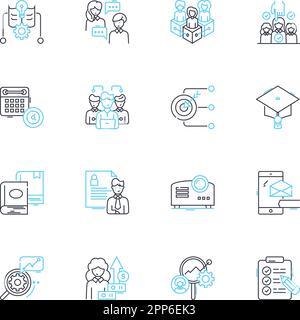 Lineare Symbolgruppe für Personalsuche. Personalbeschaffung, Beschäftigung, Personal, Talent, Kandidaten, HeadHunting, Job Line Vector und Concept Signs. Einstellung Stock Vektor