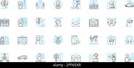 Lineare Symbole für Personallösungen festgelegt. Personalbeschaffung, Stellenbesetzung, Einstellung, Talent, Beschäftigung, Linienvektor und Konzeptzeichen der Kandidaten Stock Vektor