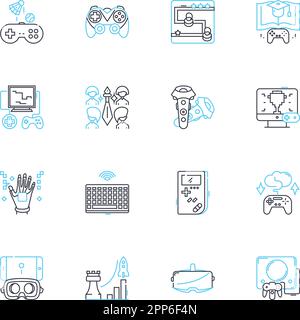 Lineare Symbole für Inhaltsmedien festgelegt. Bloggen, Podcasts, Videos, Infografiken, Bilder, Soziale Medien, Artikel Linienvektor und Konzeptzeichen. Webinare Stock Vektor