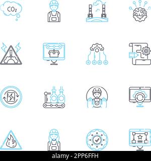 Linearer Symbolsatz für Technological Workshop. Innovation, Kreativität, Programmierung, Robotik, Design, Digital, Prototyping Linienvektor und Konzeptzeichen Stock Vektor