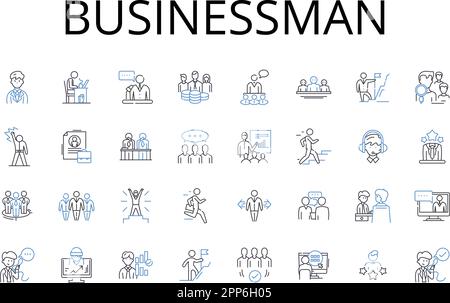 Businessman Line Icons Kollektion. CEO Manager, Entrepreneur Innovator, Investor Financier, Verkäufer Marketer, Wirtschaftsprüfer, Berater Stock Vektor