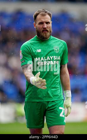 Cardiff City Torwart Jak Alnwick während des Sky Bet Championship-Spiels im Cardiff City Stadium. Foto: Samstag, 22. April 2023. Stockfoto