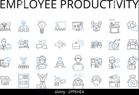 Symbolsammlung für die Linien der Mitarbeiterproduktivität. Arbeitszufriedenheit, Arbeitseffizienz, Arbeitsleistung, Mitarbeitereffizienz, Leistungspotenzial, Mitarbeiter Stock Vektor