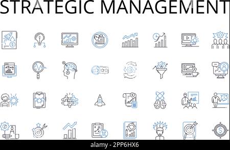 Symbolsammlung für strategische Managementlinien. Unternehmensführung, Finanzplanung, Ressourcenzuweisung, Marktanalyse, Markenpositionierung Stock Vektor