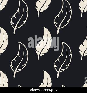 Nahtloses Vektormuster mit verschiedenen schwarzen, flauschigen Silhouetten auf weißem Hintergrund. Designvorlage für Flamingo, Angel, Vogelfedern für Stock Vektor