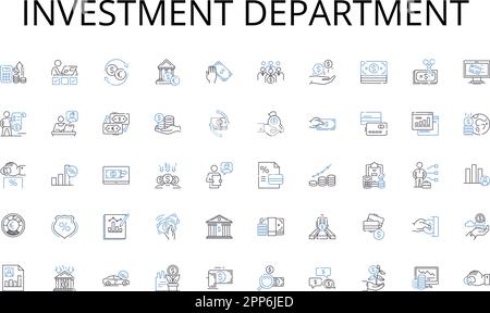 Symbolsammlung für Investitionsabteilung. Innovation, Wettbewerb, Kapitalismus, Unternehmertum, Markt, Gewinne, Investitionsvektor und linear Stock Vektor