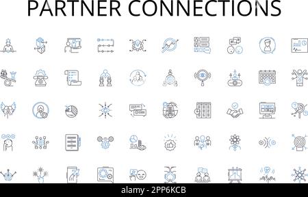Symbolsammlung für Partnerverbindungen. Werbeaktionen, Marketing, Anzeigen, Branding, Kampagnen, Influencer, Publicity-Vektor und lineare Illustration Stock Vektor