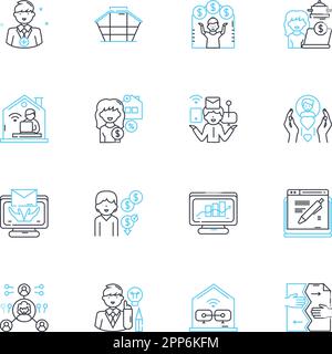 Lineare Symbole für den Fortschrittsprozess festgelegt. Entwicklung, Fortschritt, Verbesserung, Fortschritt, Wachstum, Evolution, Verfeinerungslinienvektor und Konzeptzeichen Stock Vektor