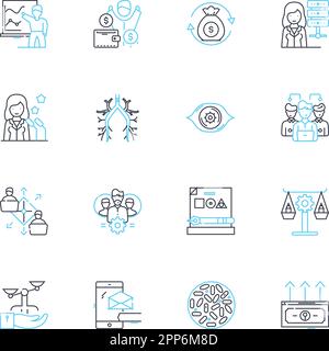 Bürgerliche Freiheiten - Lineare Symbole gesetzt. Freiheit, Gleichheit, Rechte, Privatsphäre, Justiz, Liberty, Democracy Line Vektor und Concept Schilder. Verfassung, Frei Stock Vektor