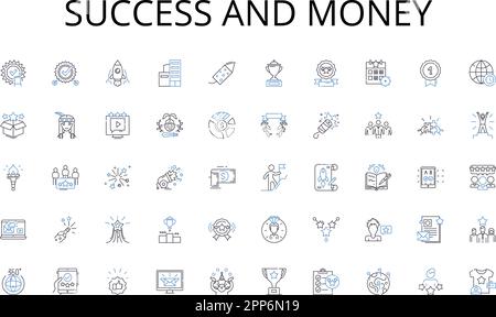 Success und Money Line Icons Kollektion. Buchhaltung, Steuern, Abstimmung, Buch, Saldierung, Einträge, Budgetierungsvektor und lineare Darstellung Stock Vektor