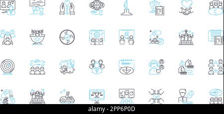 Lineare Symbole für Township festgelegt. Gemeinde, Vorort, Gemeinde, Township, Population, Stadtviertel, ländliche Linienvektoren und Konzeptschilder. Dörfer Stock Vektor