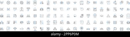 Symbolsammlung für strategische Konzeptlinien. Vision, Planung, Ausführung, Taktik, Ausrichtung, Fokus, Richtungsvektor und lineare Darstellung. Ziel Stock Vektor