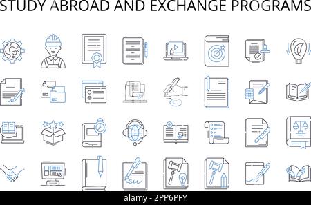Studieren Sie im Ausland, und tauschen Sie Programme aus. Hausmannskost, globale Küche, Fast Food, gute Küche, klassische Literatur, Moderne Fiktion Stock Vektor