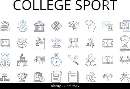 College Sport Line Icons Kollektion. Leichtathletik, Varsity Sports, Intramurals, Intercollegiate Sports, Mannschaftssport, Wettkampfsport, extramural Stock Vektor