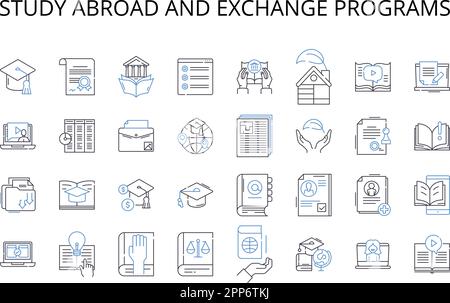 Studieren Sie im Ausland, und tauschen Sie Programme aus. Hausmannskost, globale Küche, Fast Food, gute Küche, klassische Literatur, Moderne Fiktion Stock Vektor