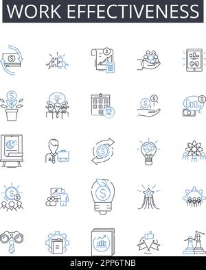 Symbolsammlung für Arbeitseffektivität. Teamsynergie, Mitarbeiterbindung, Aufgabeneffizienz, Produktivität bei Meetings, Zeitmanagement, Nutzung von Fähigkeiten Stock Vektor