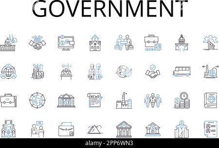 Icons-Kollektion für Regierungsleitungen. Autoritätsmacht, Staatsregierung, Verwaltungsmanagement, Governance-Leitung, Aufsichtsbehörde, Regimerregel Stock Vektor