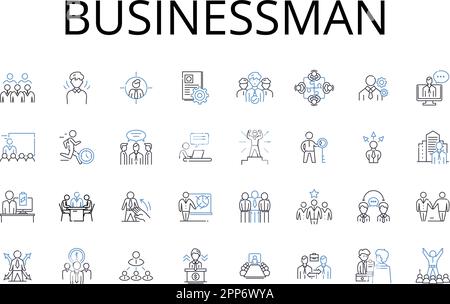 Businessman Line Icons Kollektion. CEO Manager, Entrepreneur Innovator, Investor Financier, Verkäufer Marketer, Wirtschaftsprüfer, Berater Stock Vektor