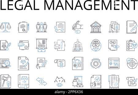 Sammlung der Liniensymbole für die Rechtsverwaltung. Medizinische Verwaltung, Finanzkontrolle, Wissenschaftliche Leitung, Corporate Governance, Personalwesen Stock Vektor