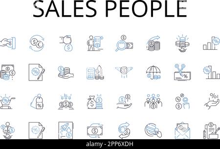 Symbolsammlung für die Positionen der Vertriebsmitarbeiter. Vertriebsmitarbeiter, Marketingagenten, Kundenmanager, Geschäftsentwickler, Ertragsgeneratoren, Kundenbetreuer Stock Vektor