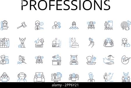 Symbolsammlung für Berufe. Karrieren, Berufe, Arbeitskräfte, Handwerker, Jobs, Beschäftigungsvektor und lineare Darstellung Stock Vektor