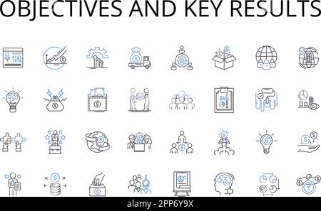 Symbolsammlung für Ziele und wichtige Ergebnisse. Ziele, Ziele, Ziele, Meilensteine, Benchmarks, Standards, Metrikvektor und lineare Darstellung Stock Vektor