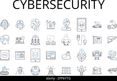 Sammlung von Symbolen für die Cybersicherheit. Datenschutz, Informationssicherheit, Nerk Defense, digitale Sicherheit, Internetsicherheit, Computersicherheit, Cyber Stock Vektor