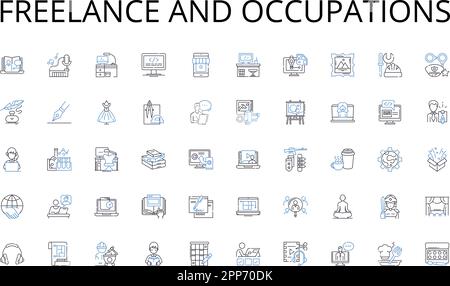 Kollektion mit Liniensymbolen für Freiberufler und Berufe. Eloquenz, Überzeugung, Einfühlungsvermögen, Überzeugung, Inspiration, Motivation, Führungsvektor und linear Stock Vektor