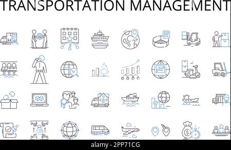 Symbolsammlung für Transportmanagement-Linien. Finanzplanung, Projektmanagement, Produktentwicklung, Risikobewertung, Geschäftsverwaltung Stock Vektor