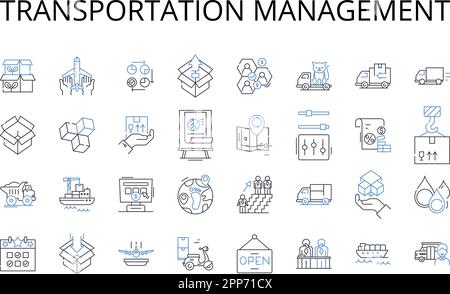 Symbolsammlung für Transportmanagement-Linien. Finanzplanung, Projektmanagement, Produktentwicklung, Risikobewertung, Geschäftsverwaltung Stock Vektor