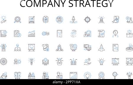 Sammlung von Symbolen für Unternehmensstrategie. Aktien, Anleihen, Futures, Optionen, Investmentfonds, ETFs, Immobilienvektor und lineare Darstellung. Rohstoffe Stock Vektor
