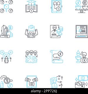 Lineare Symbolgruppe für Budgetplanung. Sparkonto, Sparkonto, Umlage, Ausgaben, Sparkonto, Steuerzeichen, Linienvektor- und Konzeptzeichen für Planung. Budget,Saldo Stock Vektor