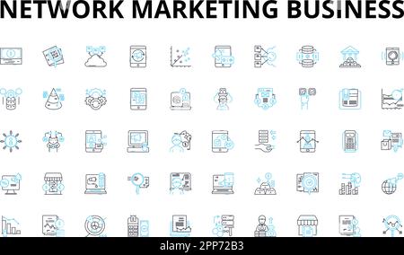 Netzwerkmarketing – Lineare Symbole für Unternehmen. MLM, Downline, Recruiting, Multi-Level, Compensation, Teamwork, Führungsvektorsymbole und -Linien Stock Vektor