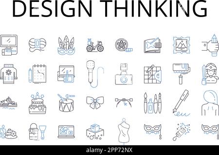 Design Thinking Line Icons Kollektion. Kreativer Prozess, strategischer Ansatz, innovative Denkweise, Problemlösung, Vorstellungstechnik, Benutzerzentriert Stock Vektor