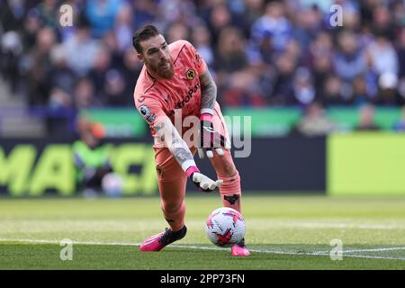 Jose Sa von Wolverhampton Wanderers in Aktion während des Premier League-Spiels zwischen Leicester City und Wolverhampton Wanderers im King Power Stadium in Leicester am Samstag, den 22. April 2023. (Foto: James Holyoak | MI News) Guthaben: MI News & Sport /Alamy Live News Stockfoto