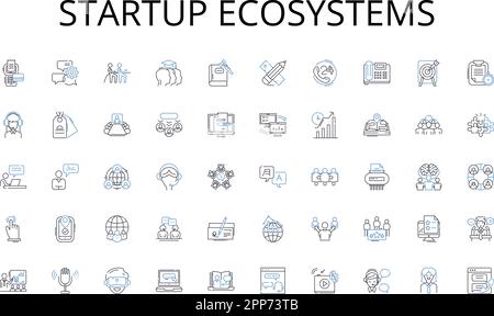 Symbolsammlung für Startup Ecosystems. Ziel, Ziel, Ziel, Mark, Bullseye, Ambition, Destination Vector (Zielvektor) und linear Illustration (lineare Darstellung). Fokus, Mission Stock Vektor