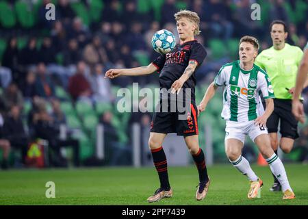 Groningen, Niederlande. 22. April 2023. GRONINGEN, NIEDERLANDE - APRIL 22: Magnus Mattsson von N.E.C., der während des Eredivisie-Spiels zwischen dem FC Groningen und N.E.C. am 22. April 2023 bei Euroborg in Groningen, Niederlande (Foto von Broer van den Boom/Orange Pictures). Kredit: Orange Pics BV/Alamy Live News Stockfoto