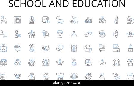 Symbolsammlung für Schule und Bildung. Risiko, Versicherung, Bewertung, Analyse, Genehmigung, Garantie, Haftungsvektor und lineare Darstellung Stock Vektor