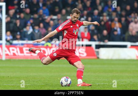 Hartlepool, Großbritannien. 22. April 2023. Jack Powell von Crawley Town während des Spiels der Sky Bet League 2 zwischen Hartlepool United und Crawley Town im Victoria Park, Hartlepool, am Samstag, den 22. April 2023. (Foto: Michael Driver | MI News) Guthaben: MI News & Sport /Alamy Live News Stockfoto