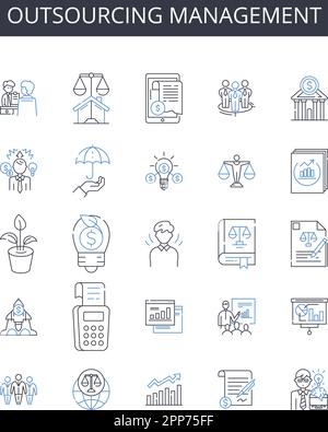 Symbolsammlung für Outsourcing-Management. Veränderungsmanagement, Risikomanagement, Projektmanagement, Stakeholder-Management, Talentmanagement Stock Vektor