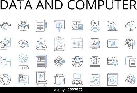 Sammlung von Daten- und Computerzeilensymbolen. Informationstechnologie, elektronisches Gerät, Web-Browsing, digitale Medien, Hochgeschwindigkeits-Internet, Cloud-Speicher Stock Vektor