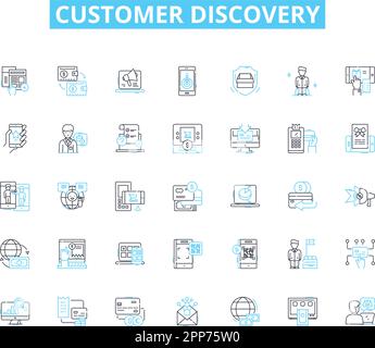 Lineare Symbole für Kundenermittlung festgelegt. Einblicke, Feedback, Forschung, Validierung, Untersuchung, Interviews, Linienvektor und Konzeptzeichen Stock Vektor