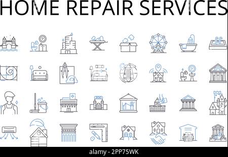 Reparaturdienste für zu Hause – Symbolsammlung. Handwerkerdienste, Haushaltswartung, Instandsetzung, Instandsetzung, Sanierung, Sanierung von Grundstücken, Renovierung Stock Vektor