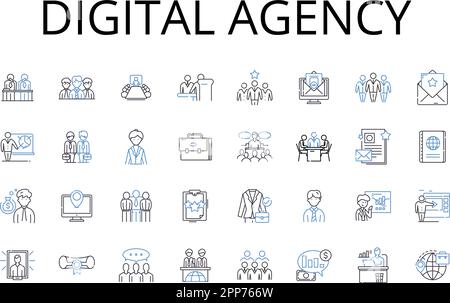 Symbolsammlung für die digitale Agentur. Creative Studio, Marketingfirma, Technologieunternehmen, Designagentur, Social Media, Branding-Experte, Werbung Stock Vektor