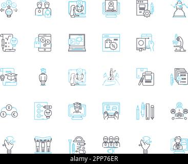 Lineare Symbolgruppe für kommerzielle Ausbildung. Business, Economics, Finance, Marketing, Accounting, Unternehmertum, Leitlinienvektor und Konzeptzeichen Stock Vektor