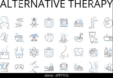 Symbolsammlung für alternative Therapieleitungen. Zeitgenössische Medizin, neuer Ansatz, unkonventionelle Medizin, innovative Technik, ganzheitlicher Ansatz Stock Vektor