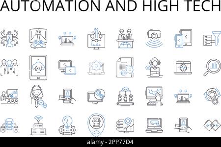 Symbolsammlung für Automation und High-Tech-Linien. Künstliche Intelligenz, moderne Technologie, Computersysteme, digitale Revolution, Robotik Stock Vektor