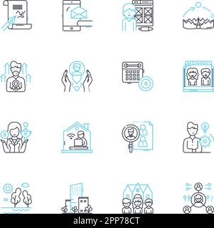 Lineare Symbole für Personallösungen festgelegt. Personalbeschaffung, Stellenbesetzung, Einstellung, Talent, Beschäftigung, Linienvektor und Konzeptzeichen der Kandidaten Stock Vektor